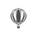 Vintage flying aerostat with basket line art vector illustration. Retro hot air balloon silhouette