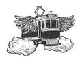 vintage flying tram sketch vector illustration