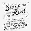 Vintage font. Handwritten alphabet. Sign painter. Symbols types for labels, wedding cards and holidays templates. Retro