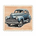 Vintage Ford Classic Car Stamp Style Illustration Royalty Free Stock Photo