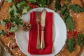 Beautiful decorated place setting for christmas dinner Royalty Free Stock Photo