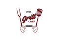 Vintage Fork and Spatula for BBQ Barbecue Grill Chef Competition Logo Design Royalty Free Stock Photo