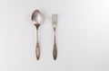 Vintage fork and spoon on white Royalty Free Stock Photo