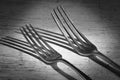 vintage forks close up,black and white shot, eating,restaurant,cooking,food,menu template Royalty Free Stock Photo