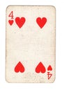 A vintage four of hearts playing card.