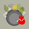Vintage fox and flowers round banner. Royalty Free Stock Photo