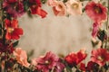Vintage Frame Adorned With Vibrant Hollyhocks and Poppies in a Soft Setting Generative AI Royalty Free Stock Photo