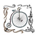 Vintage Frame, Border With Penny-farthing Retro Bicycle. Vector Illustration