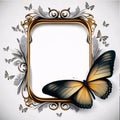 Vintage frame with butterfly on a white background. 3d illustration Royalty Free Stock Photo