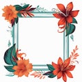 Vintage Frame Design With Beautiful Flowers In Dark Orange And Light Emerald Royalty Free Stock Photo