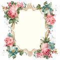 Vintage Frame Design With Colorful Flowers On White Background