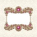 Vintage frame with diamonds and ruby gems Royalty Free Stock Photo