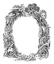 Vintage frame with flowers and mythical creatures. Antique Victorian design. fantastic gothic style. hand drawn Royalty Free Stock Photo