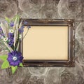 Vintage frame on grange roses background