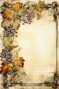 Vintage Frame Grapes Leaves Background Writing Journal Cornucopi