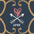 Vintage frame and love boho arrows logo. Royalty Free Stock Photo