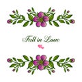 Vintage frame with style unique floral in purple colors, for greeting card fall in love. Vector