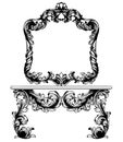 Vintage frame and table Vector line art. Classic engraved ornaments. Royal styles Royalty Free Stock Photo