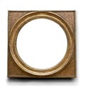 Round in square antique picture frame. Golden isolated frame wooden material Royalty Free Stock Photo