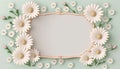 Vintage frame with white daisies and flowers on green background Royalty Free Stock Photo