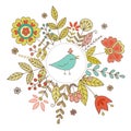 Vintage frame with bird and flowers
