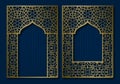 Vintage frames in form of oriental door and window. Brochure, book or greeting card golden cover backdrop design