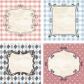 Vintage frames on the old fabric. Set. Royalty Free Stock Photo
