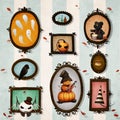 Vintage frames set with halloween element