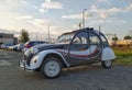 Vintage French popular car Citroen 2CV front left side view