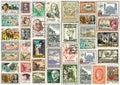 Vintage French post stamps collection, collaged sheet Royalty Free Stock Photo