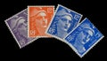 Vintage French postage stamps of 50`s Royalty Free Stock Photo