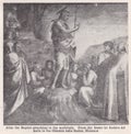 Vintage fresco of John the Baptist preaching to the multitude.