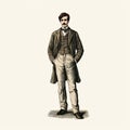 Vintage Full Body Portrait Illustration Of A Dignified Man