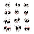 Vintage funny and happy set of retro cartoon faces. Vintage quirky characters smile collection. Funny muzzle with big