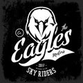 Vintage furious eagle bikers gang club vector logo concept isolated on black background. Royalty Free Stock Photo