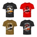 Vintage furious eagle, boar, cobra bikers club tee print vector design isolated on t-shirt mockup.
