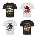 Vintage furious eagle, boar, cobra bikers club tee print vector vector design isolated on t-shirt mockup.