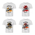 Vintage furious eagle, boar, cobra bikers club tee print vector vector design isolated on white t-shirt mockup.