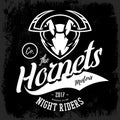 Vintage furious hornet bikers gang club vector logo concept on black background.