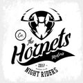 Vintage furious hornet bikers gang club vector logo concept isolated on black background.