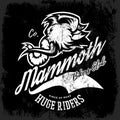 Vintage furious woolly mammoth bikers gang club tee print vector design. Royalty Free Stock Photo