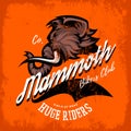 Vintage furious woolly mammoth bikers gang club tee print vector design. Royalty Free Stock Photo