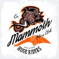 Vintage furious woolly mammoth bikers gang club tee print vector design.
