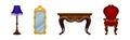 Vintage Furniture with Carved Wooden Items Vector Set