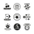 Vintage gambling, casino, poker royal tournament, roulette vector labels, emblems, logos and badges