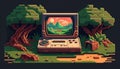 Vintage Game Console In Pixelated Jungle Scene