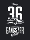 Vintage gangster vehicle vector logo isolated on dark background