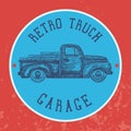 Vintage garage background. Old retro pick-up truck as a symbol of transport and shipping. Vector
