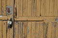 Vintage garage door background, yellow grunge wood texture