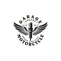 Vintage garage motorcycle logo design,monochrome,emblems,icon,automotive vector template Royalty Free Stock Photo